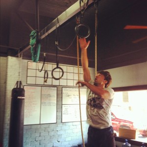 Joseph hitting the 12 inch burpee.